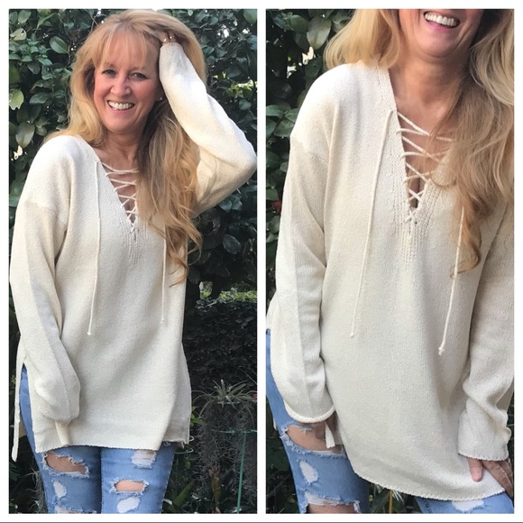 LAST ๐ Legacy of Love! Ivory Lace up Sweater - Picture 8 of 8